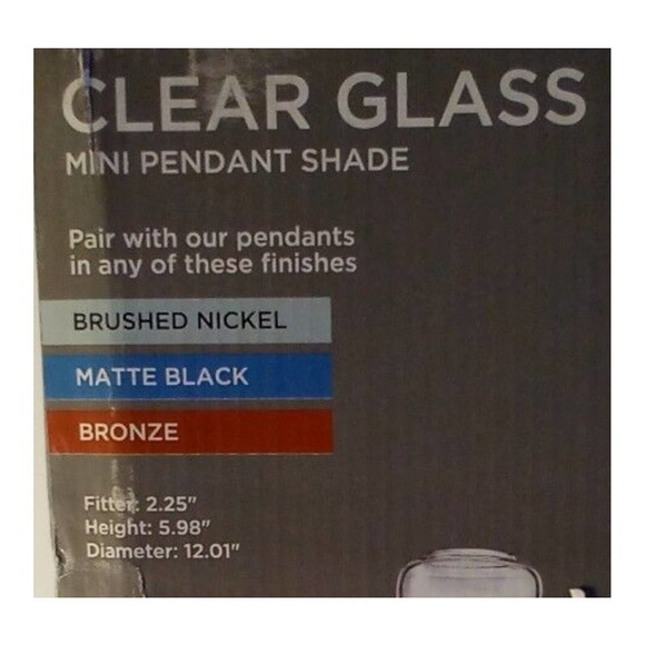 Clear Glass, Mini Pendant Shade, 12.01"D w/ 2.25" Fitter Top and Overall 5.98"H - Picture 2 of 5
